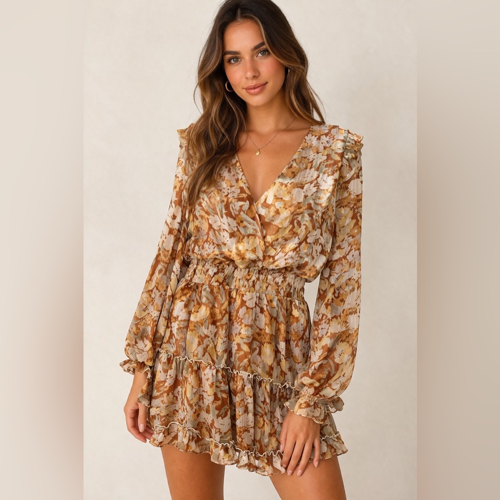 Adrienne Brown Floral Long Sleeve Dress